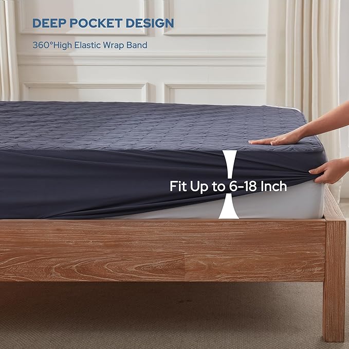 BEDLORE 2 Pack Waterproof Mattress Protector, King Size Mattress Pad with Deep Pocket 6"-18" Depth, Soft Breathable Bed Mattress Cover for Bedroom, College Dorm (Navy Blue)