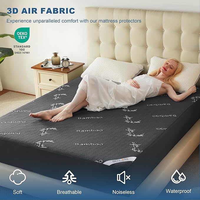 BEDLORE King Size Waterproof Mattress Protector Viscose Derived from Bamboo, Soft Mattress Cover Fitted with Deep Pocket 6"-18", Breathable Noiseless Mattress Pad, Machine Washable(Gray)