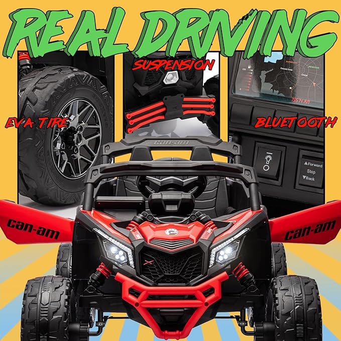 KerryYoo SU5 24V Ride on Toys for Big Kids,4x200W,2 Seater Electric Ride on UTV 4WD/2WD,EVA Rubber Tires,4x4 Shock Absorbers,Remote Control,Licensed Can-Am,Bluetooth - Red