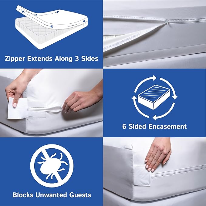 California King Size Mattress Protector Bed Bug Waterproof Zippered Cover - Hypoallergenic Premium Quality Encasement Protects Against Liquids, Dust - Breathable, Noiseless Fabric
