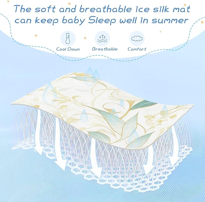 Cooling Baby Waterproof Crib Mattress Protector 28" x 52"Breathable Crib Padding for Sides for Baby&Toddler Green Gold Flowers