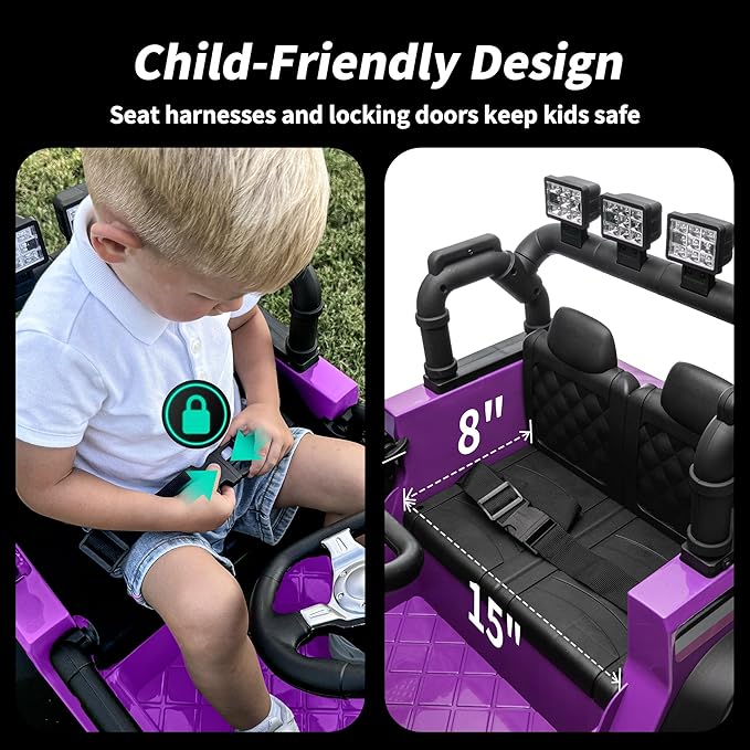 4WD Kids Ride on Car Truck, 12V 7Ah Kids Electric Vehicles Car Ride on Toy for Toddlers 3-5 with Remote Control - Purple