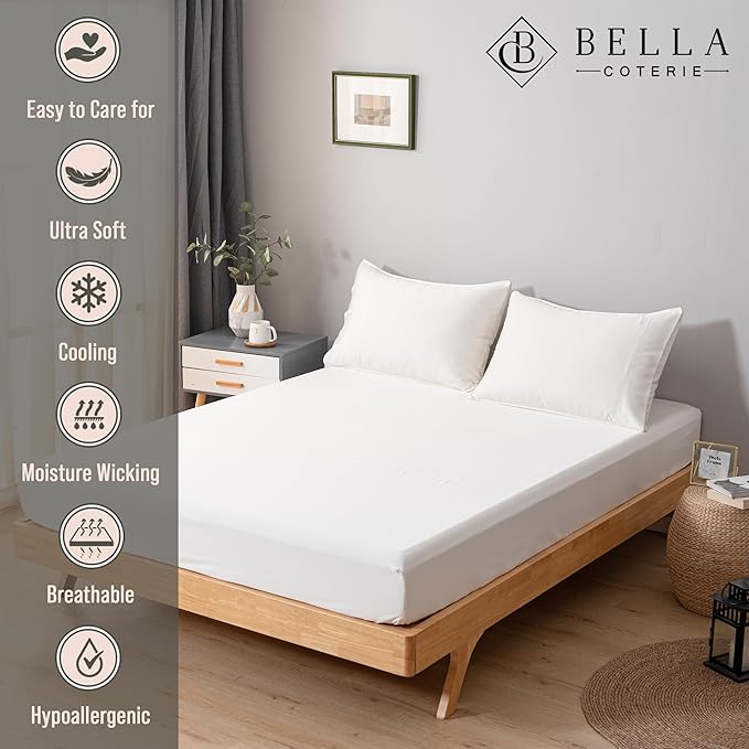 Bella Coterie Luxury Bamboo Viscose Cal King Size Fitted Sheet | 100% Organically Grown | Ultra Soft | Cooling for Hot Sleepers | 18" Deep Pocket [Ivory]