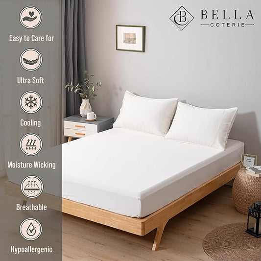 Bella Coterie Luxury Bamboo Viscose Cal King Size Fitted Sheet | 100% Organically Grown | Ultra Soft | Cooling for Hot Sleepers | 18" Deep Pocket [Ivory]