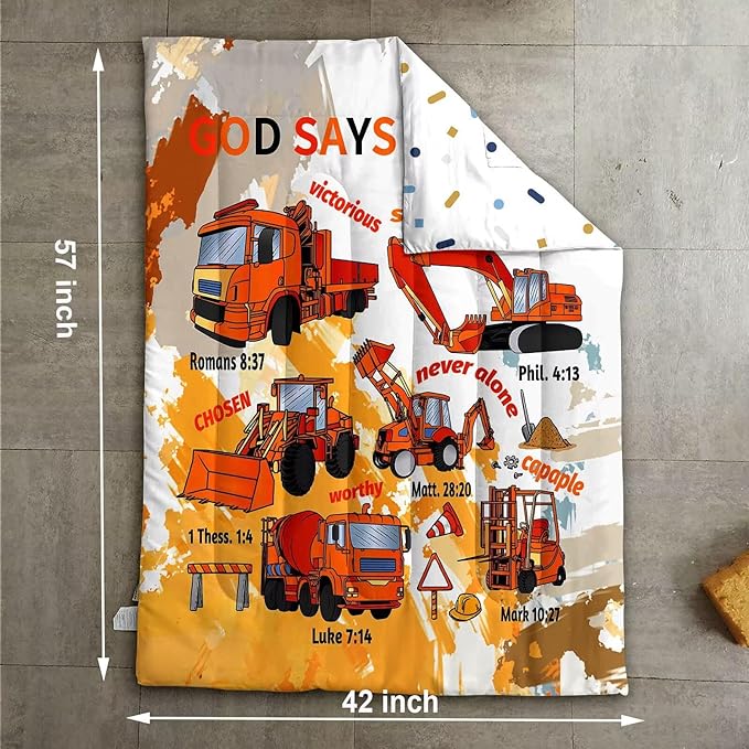 4 Piece Toddler Bedding Set for Boys,Cars Construction Toddler Bed Comforter Set Includes Comforter,Flat Sheet,Fitted Sheet and Pillowcase,Christan Trucks Tractors Bed in A Bag for Kids Bedroom