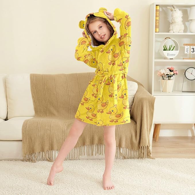 Toddler Baby Hooded Bathrobe for Boys Girls Soft Plush Bath Towel Robe with 2 Pockets for 2-12 Years