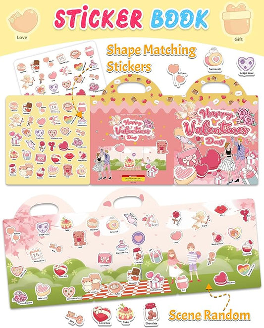 Benresive Reusable Sticker Books for Kids 2-4, Sticker Books for Toddlers 1-3 2-4, Toddler Travel Toys Activities Crafts Gifts - Valentines