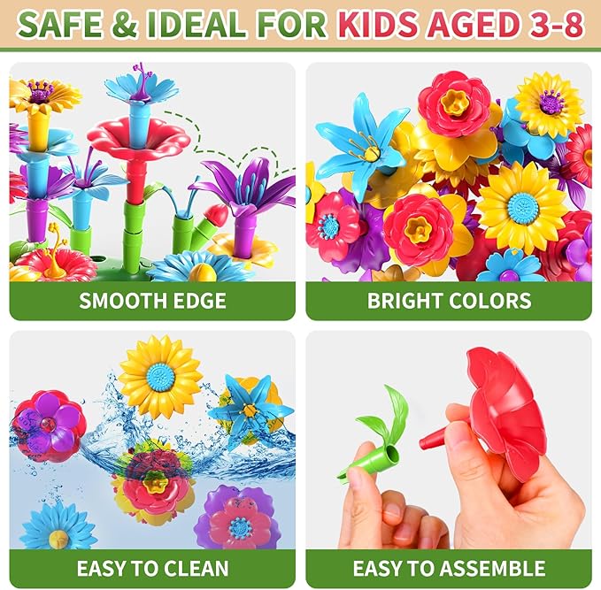 Girl Toys for 3 4 5 6 Year Old Girls Birthday Gift, Flower Garden Building Toys Set for Girls Toddlers Kids Ages 3-5, Building Educational Stem Toys