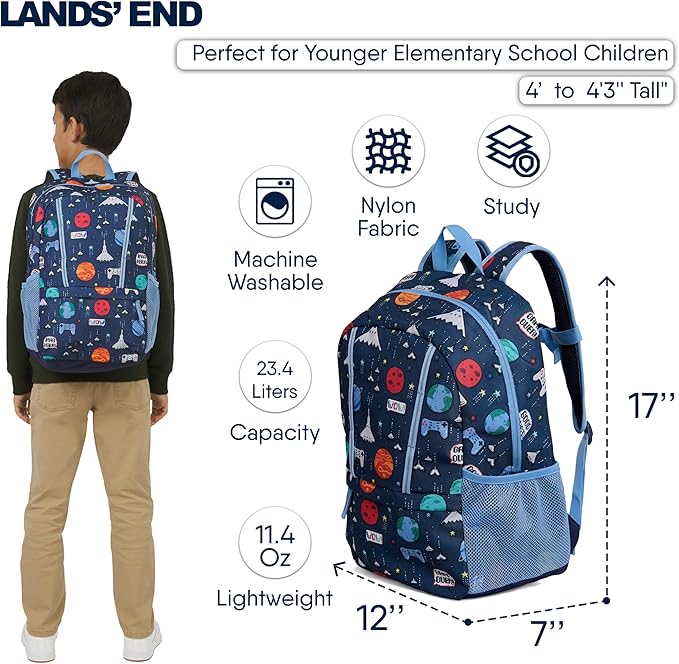 Lands' End Unisex Kids Medium ClassMate Lightweight Durable Elementary School Backpack, Chambray