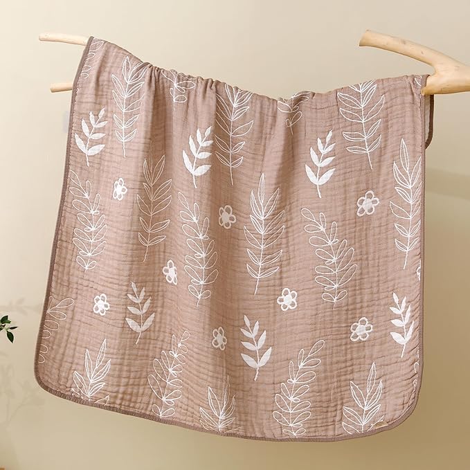 Ultra-Soft Muslin Baby Blanket - Swaddle & Crib, 43x43 (Leaf Floral)