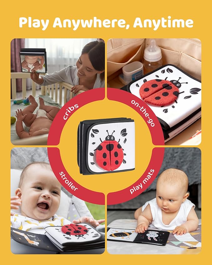 High Contrast Black and White Baby Toys for Newborn 0-6 Months – Contrast Cards & Sensory Baby Book with Mirror – Tummy Time Infant Toys for Visual Stimulation, Early Learning & Brain Development