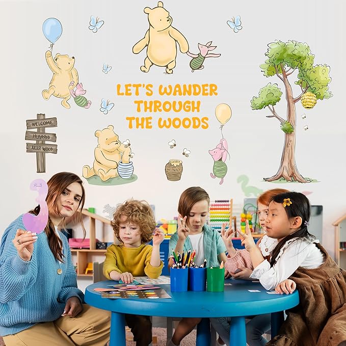 Winnie Wall Stickers for Kids, Winnie Character Stickers, The Pooh Inspirational Sticker, The Pooh Removable Sticker for Kids Baby Nursery Children Room Living Room Bedroom Playroom Wall Decoration