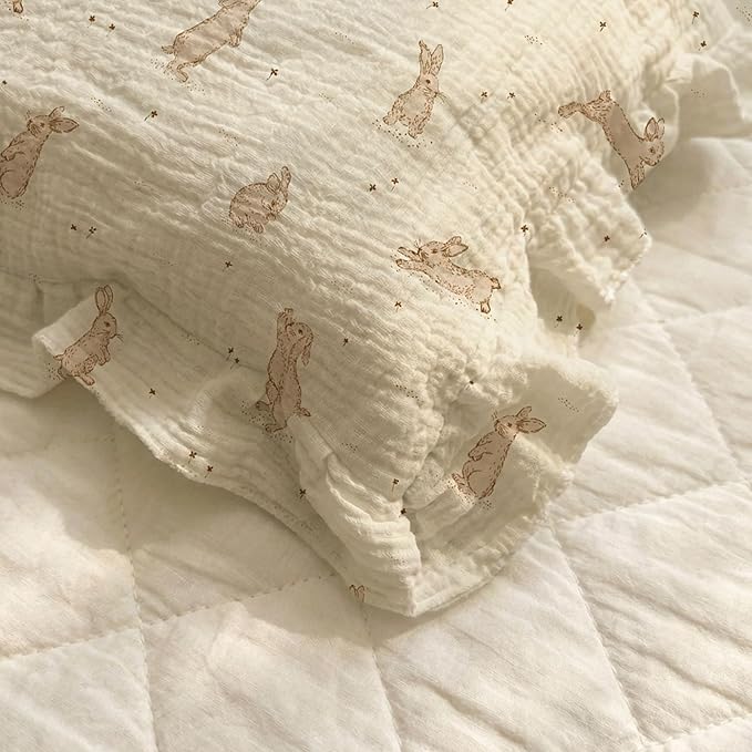 Muslin Ruffled Toddler Pillowcases 13"x18" 2 Pack, Soft, Breathable Muslin Cotton Travel Pillow Covers with Envelope Closure for Baby Boys, Girls & Kids (Vintage Blossom-Ruffled, 13 x 18 Inch)