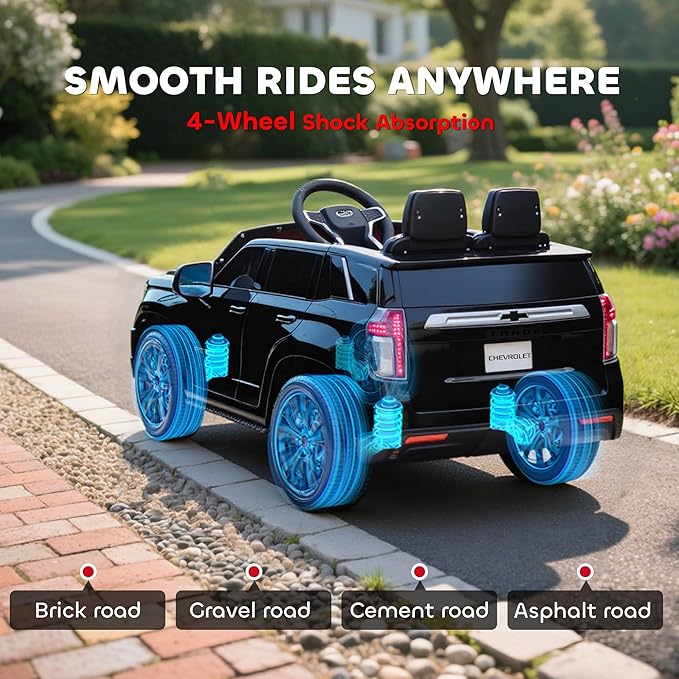 Aosom Licensed Chevrolet Tahoe Ride On Car, 12V 7AH Battery Power Ride On Toy with Parent Remote Control, LED Lights, Music, 4 Wheeler Suspension, 3 Speeds, Kids Electric Vehicle for Aged 3+, Black