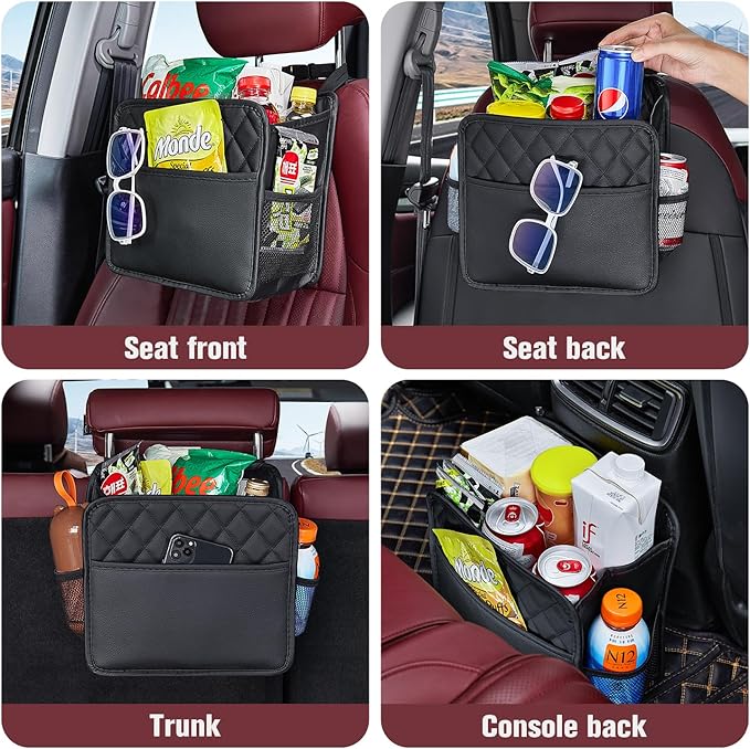 LXUNYI Car Organizer Back Seat, Waterproof Pu Leather Car Seat Storage Bag Foldable Universal Hanging Seatback Organizer for Kids & Adults Travel road Trip Essentials