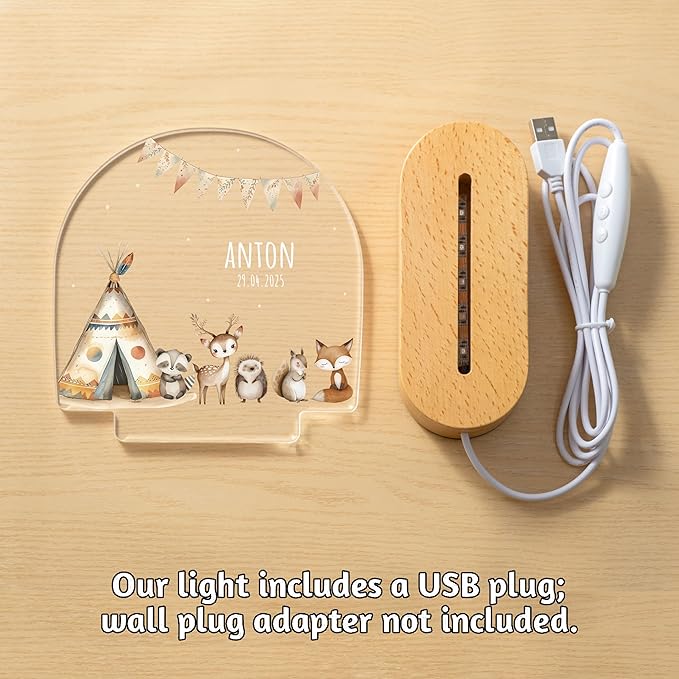 7GEEFT Personalized Baby Gifts Safari Animal Night Light, Custom Name LED Acrylic Plaque Lamp, Perfect Baby Shower Newborn Gifts for Kids Boys Girls, Christmas Nursery Decor for Children's Room