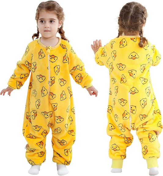 MICHLEY Toddler Flannel Sleeping Sack with Feet,Long Sleeve Baby Sleeping Bag 3-Way Zipper Super Warm Wearable Blankets