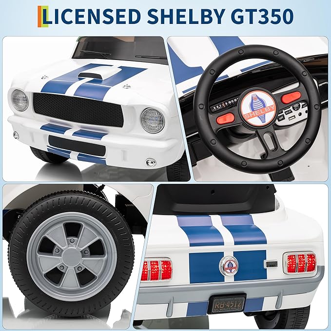 12V Ride on Car for Kids, Licensed Shelby GT350 Electric Toy with Parent Remote Control, 3 Speeds, LED Headlights, Music & Safety Belt for Toddlers