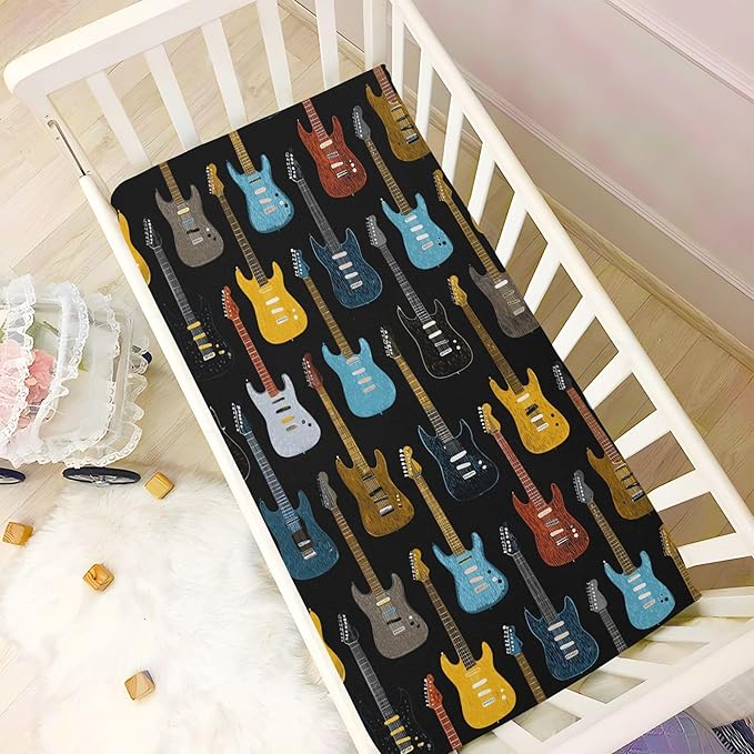 Colorful Music Guitars Crib Sheets Soft Breathable Fitted Baby Crib Sheets Mattress Cover for Girls Boys, 52" x 28" x 9"