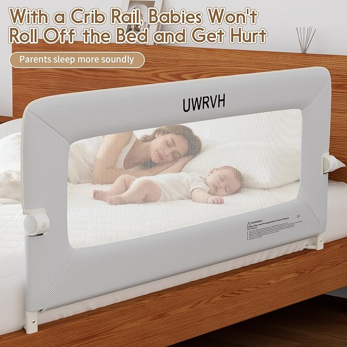 Bed Rail for Toddlers 59in Folding Bed Rail,T-Shaped No-Drill Base with Safety Lock,Soft 3D Fabric,Baby Bed Rail Guard for Twin,Full,Queen,King Beds,Toddler Bed Rail Guard(Gray, 59" in)