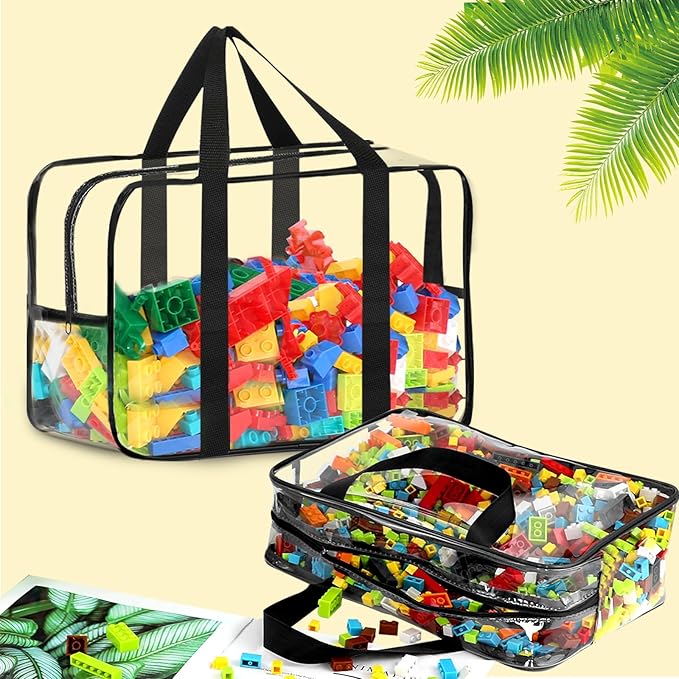6 Packs Toy Storage Bags with Labels, Reusable Clear PVC Board Game Storage, Travel Waterproof Organizer Bags with Zipper Large Capacity (L, XL, XXL)