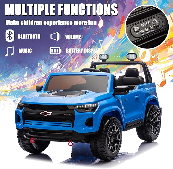 POSTACK Official License Chevrolet Ride on Car, 24V Battery Powered Kids Ride On Toy Car, 4 Wheeler Ride on UTV with Remote Control, LED Bright Lights and Music Play, Gifts for Boys and Girls, Blue