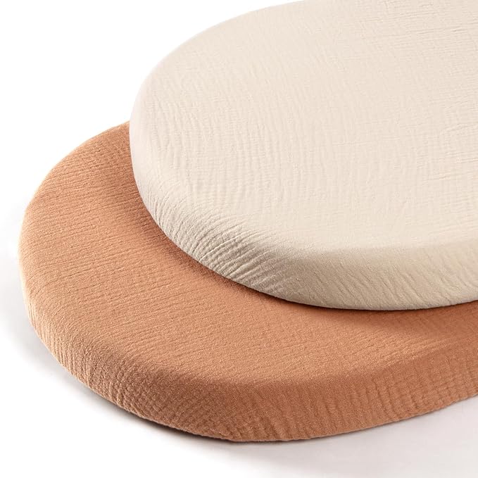 lulumoon Baby Muslin Bassinet Sheets: Cotton Bassinet Sheets Neutral for Boys and Girls - Fitted for Oval Rectangle or Hourglass
