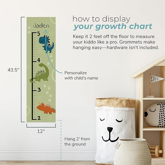 Prints Next Day – Custom Dinosaur Growth Chart 12" x 43.5" – Personalized with Name – Kids Height Chart for Wall – Baby & Toddler Nursery Decor – Birthday – PVC-Free – Printed in USA