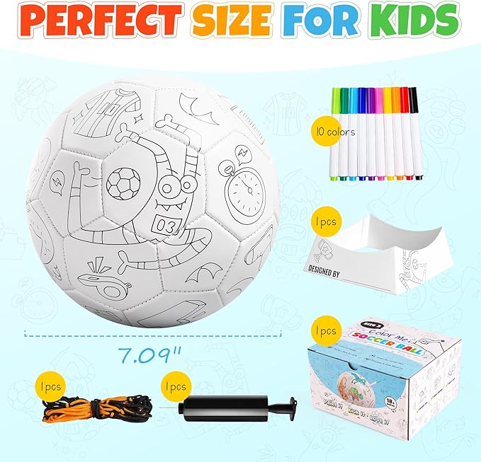 EVERICH TOY Paint Your Own Soccer Ball with Markers, Toddler Arts and Crafts Kits Soccer Gifts for Girls Boys, Size 3 Monster Toys Coloring Custom Soccer Ball Birthday Gifts for Kids 3 4 5 6-8 8-12