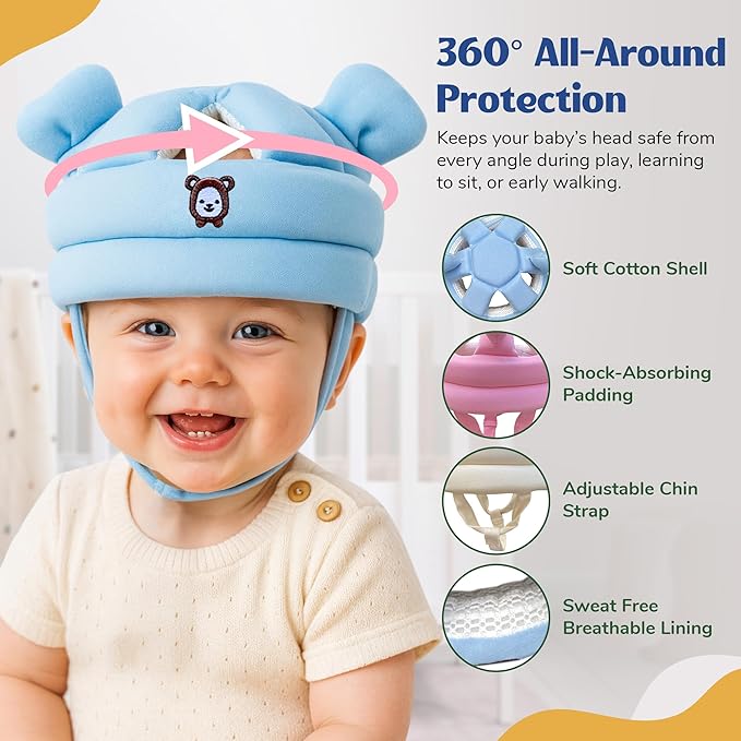 Baby Head Protector for Crawling Walking, Infant Helmet with Foam Bumpers, Adjustable Baby Helmet for Crawling Walking, Toddler Helmet - Head Protector for Baby Walking 12-36 Months.