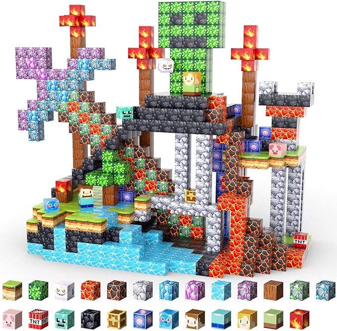 UGY 100PCS Magnetic Blocks - Build Mine Magnet World, Magnetic Building Blocks for Kids Ages 4-6 6-8 8-12, STEM Educational Sensory Toys for Boys & Girls