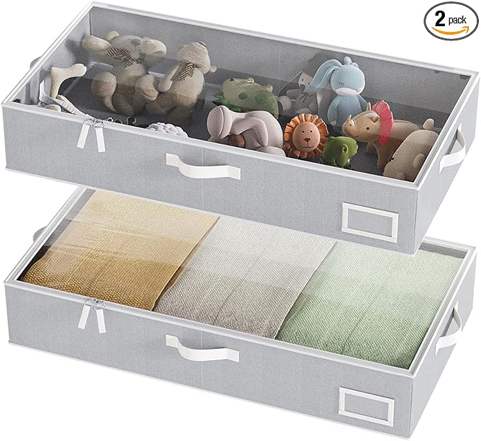 COYACOOL Under Bed Storage, Under Bed Storage Containers Bins for Clothes, Large Linen Underbed Closet Organization Bins, 2 Pack Collapsible Underbed Bin Dorm for Clothes, Sweater, Gray