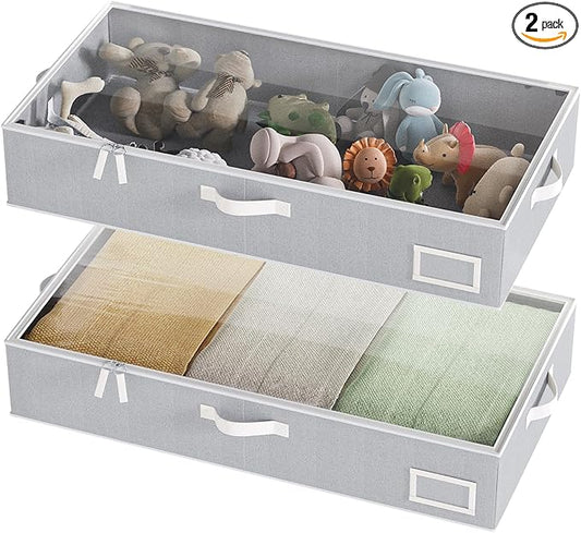COYACOOL Under Bed Storage, Under Bed Storage Containers Bins for Clothes, Large Linen Underbed Closet Organization Bins, 2 Pack Collapsible Underbed Bin Dorm for Clothes, Sweater, Gray
