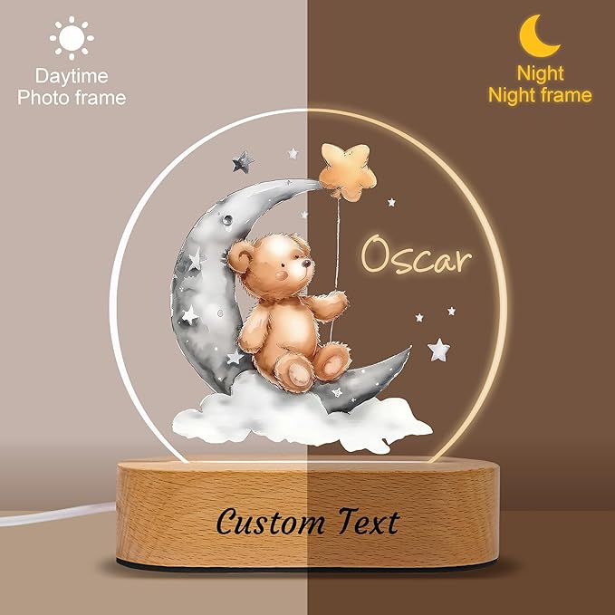IOUMAM Personalized Baby Gifts Night Light, Custom Name LED Lamp for Kids, Cute Teddy Bear Acrylic Plaque Lamp for Children's Room Nursery Decor, Perfect Baby Shower Christmas Gifts for Boys Girls