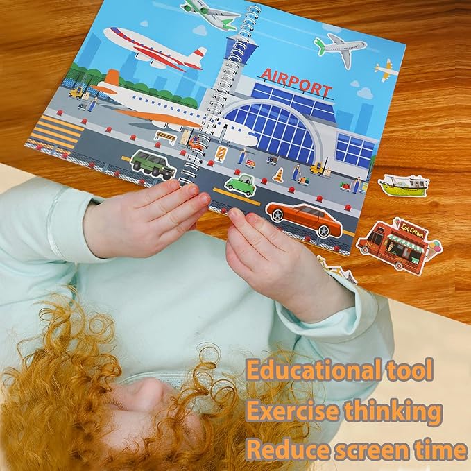 OIBUTUR Jelly Sticker Books for Toddlers 2-4 Years, Reusable Sticker Book for Kids 1-3, Toddler Stocking Stuffers＆Travel Essentials Vehicles Stickers for Kids Toddler Plane Activities (Vehicles)