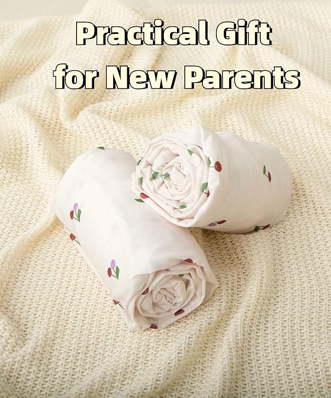 SDY Jersey Cherry Crib Sheets for Baby Girls,52”x28”x8, 2 Pack,Pink Cute Kawaii Standard Oval/Retangle Fitted Crib Sheets for Toddler,Super Soft Breathable