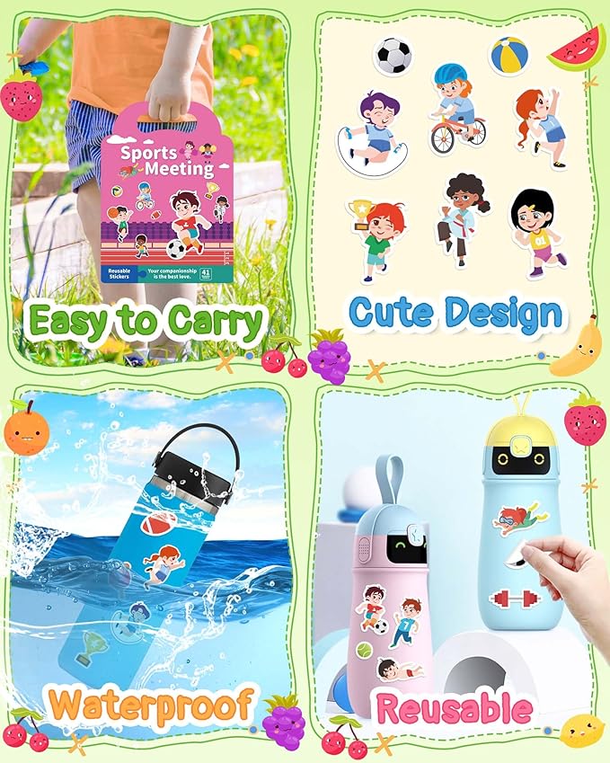 Benresive Reusable Sticker Books for Toddlers, Fun Travel Stickers for Kids, Toddler Sticker Book, Crafts Activities for Toddlers, 3 and Up Birthady Gifts - Sports