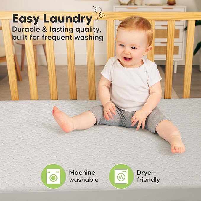 2-Pack Waterproof Crib Mattress Protector Cover Fitted - Quiet Baby Crib Mattress Pad Sheets, 52" x 28" Soft Quilted Cotton Baby Sheet, Machine Washable, Easy Fit, Durablee (Sage/Mavy)