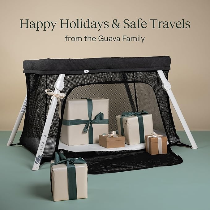 Guava Family Travel Crib Includes Lightweight Backpack Design | Certified Baby Safe Portable Crib | Folding Play Yard, Comfy Mattress for Babies, Toddlers | Compact Baby Travel Bed