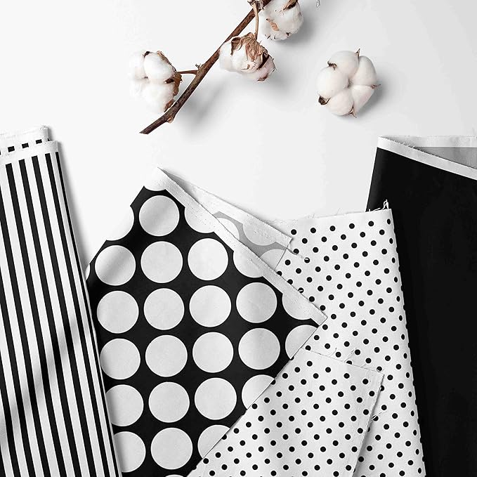Bacati - Dots/pin Stripes Black/White 4 Pc Neutral Toddler Bedding Set 100 Percent Cotton Includes Reversible Comforter, Fitted Sheet, Top Sheet, and Pillow Case for Boys/Girls