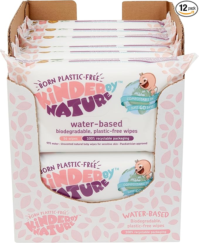 Jackson Reece Kinder by Nature Water-Based Baby Wipes - 56 Count (Case of 12 packs)