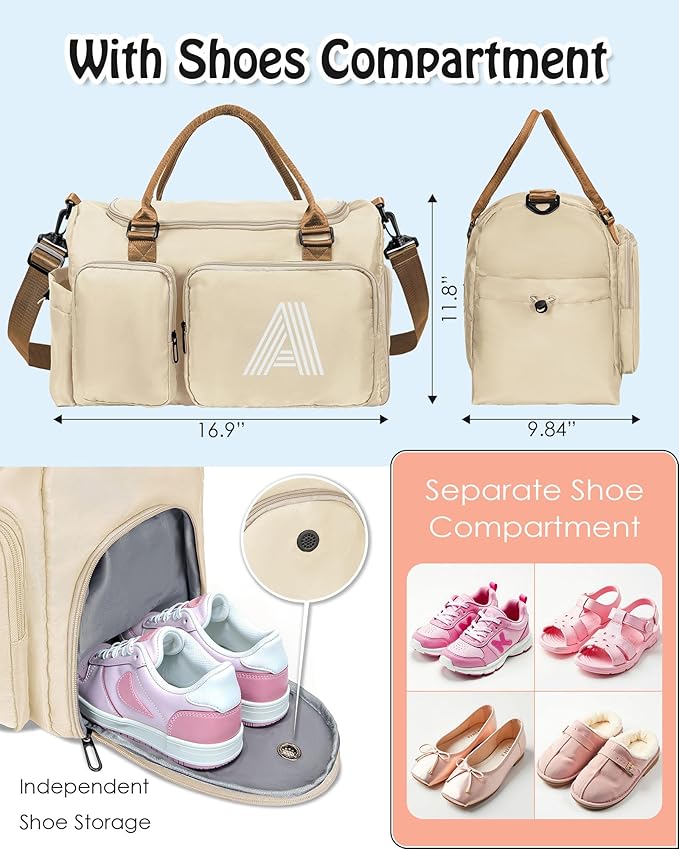 Elilier Gifts for Daughter Age 8 9 10 11 12 13 14 15 16, Initial Travel Duffel Bag, Graduation Gifts for Her, women birthday gifts, Monogram Overnight Bag, Gift for Friend Sister Women Gifts