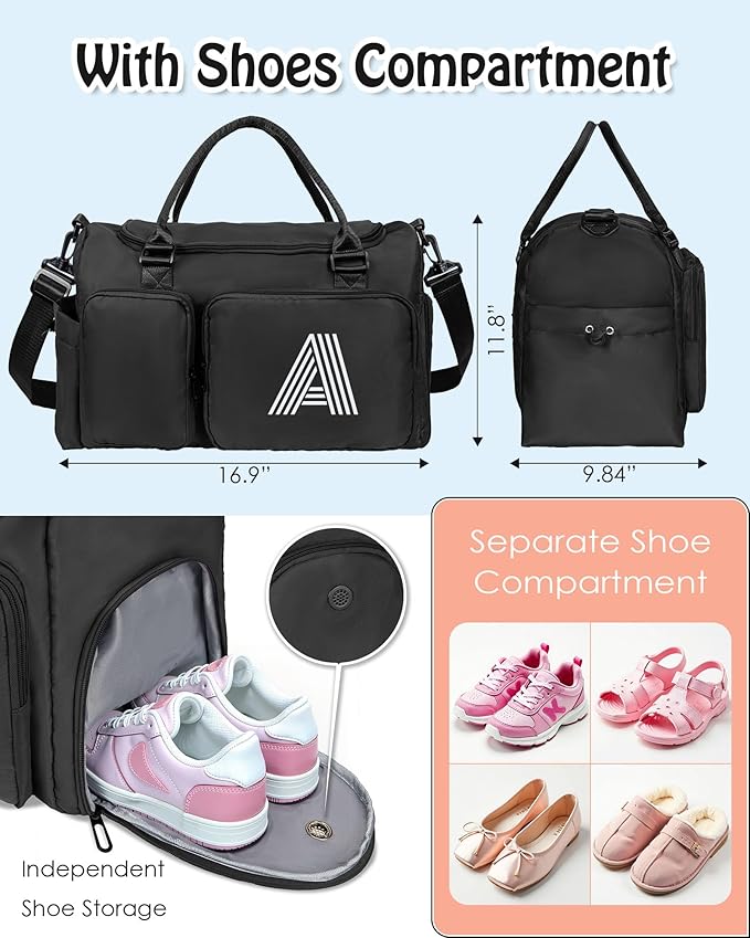 Elilier Gifts for Daughter, Initial Travel Duffle Bag, Personalized Weekender Bag with Shoulder Strap, Monogram Overnight Bag, Gift for Friend Sister Women gifts, Graduation Gifts for Her