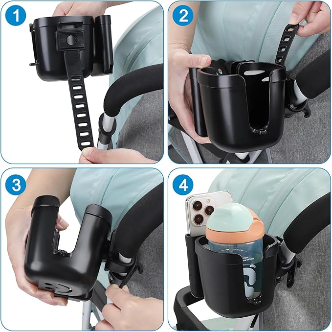 Accmor Stroller Cup Holder, Bike Cup Holder, Universal Cup Phone Holder for Uppababy Nuna Doona Strollers, Cup Holder for Stroller, Bike, Wheelchair, Walker