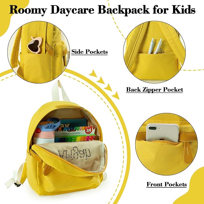 MT WORLD Daycare Backpack - Personalized Canvas Backpack with Name - Classic 15inch Daypack with Back Pocket - Custom Daycare Diapering Bag for Overnight Travel Birthday Gifts (Ginger Yellow, Large)
