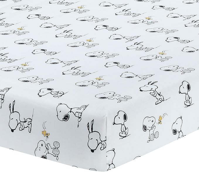 Lambs & Ivy Classic Snoopy White/Black/Gray 3-Piece Baby Crib Bedding Set