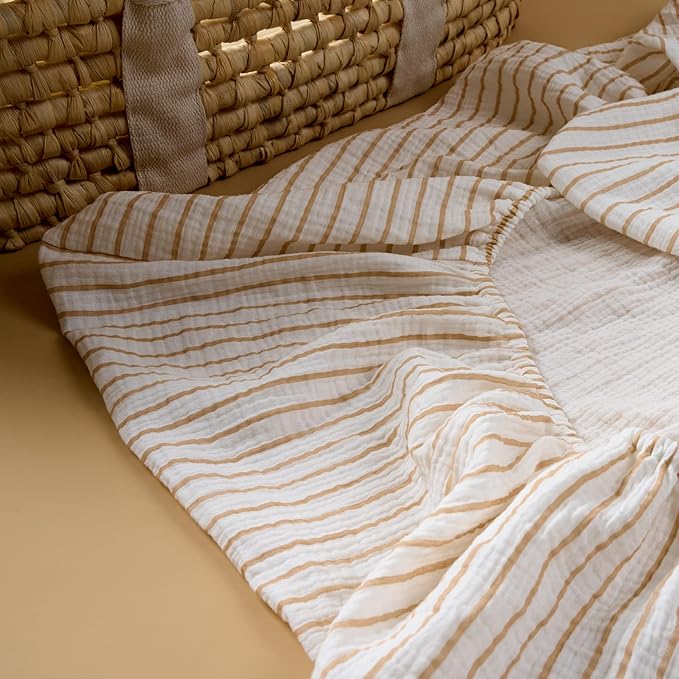Meracorallo Muslin Fitted Crib Sheet, Soft and Breathable Baby Crib Sheet for Standard Crib and Toddler Mattresses (Neutral Stripe)