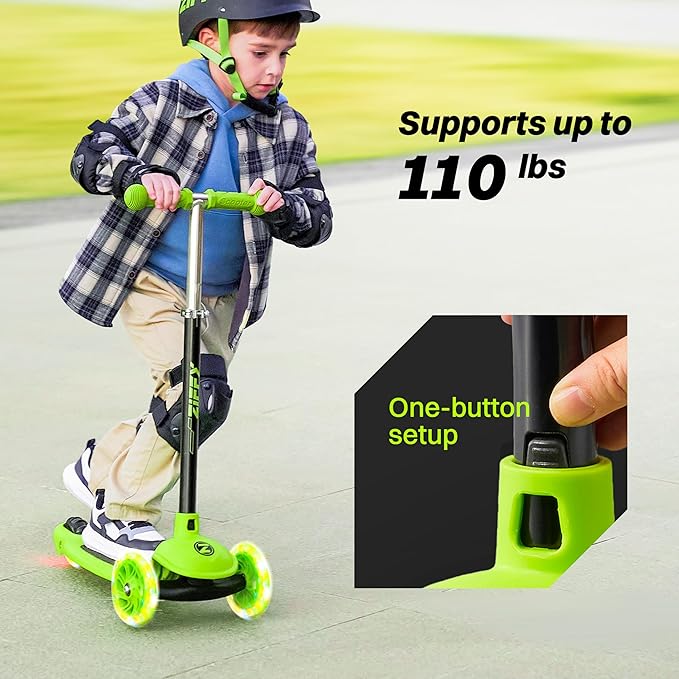ZIFFY Multicolor 3 Wheel Scooter for Kids 3-5, Toddler Kick Scooters with LED Light-Up Wheels for Boys and Girls, 5 Adjustable Height and Lean-to-Steer Design, Support up to 110 lbs by JOVA