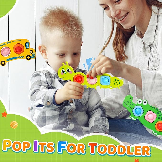 Christmas Stocking Stuffer 3PC Fidget Popper Sensory Toys for Toddlers Girls, Boys Gifts Goodie Bags Airplane Travel Activities Pop it Fidget Toys Valentine Day for 12+ Month Babies 1 2 3 Year Old