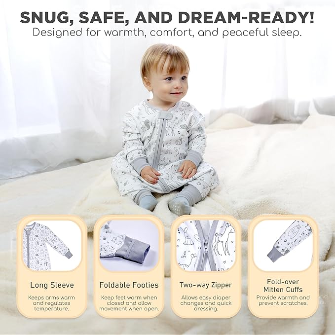 Mama Cheetah Toddler Sleep Sack with Feet, Long Sleeve 0.5 TOG Organic Cotton Baby Sleeping Bag with Legs, Wearable Blanket for Walkers w/ 2-Way Zipper, Toddler Blanket for Girls & Boys 4-5T